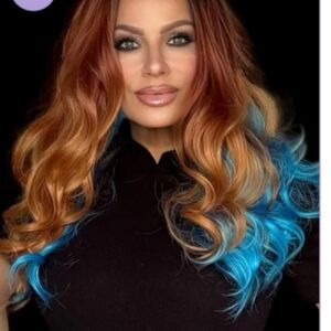 Vivid Blue and Copper Ombre Women's Synthetic Wig Piseces
